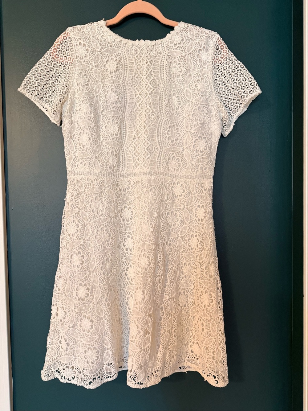 LOFT White Lace Short-Sleeve Fit & Flare Dress